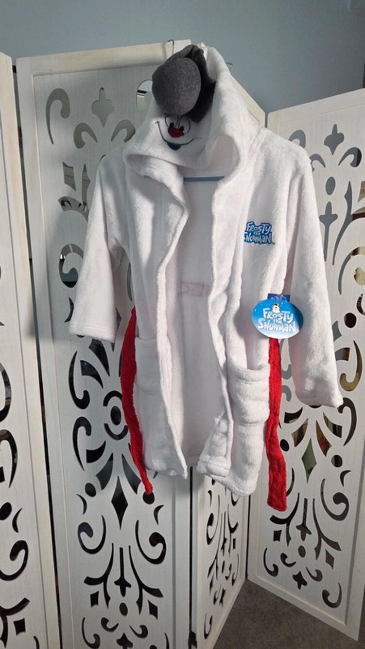 Frosty the Snowman Kids Plush Hooded Robe Size M Youth 8 White Christmas NWT